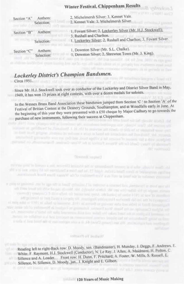 Programme by the Massed Bands — Lockerley & District, Southampton Albion, Woodfalls Silver
