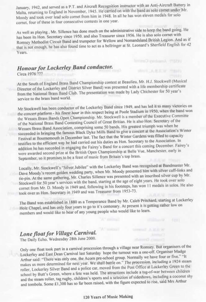 Press Reports: Lockerley Prize, Brass Band Festival at Poole, Bands Successes in Wessex Contest